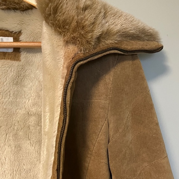Jones New York Sport Genuine Leather Tan Faux Fur Trim Jacket - Picture 5 of 6
